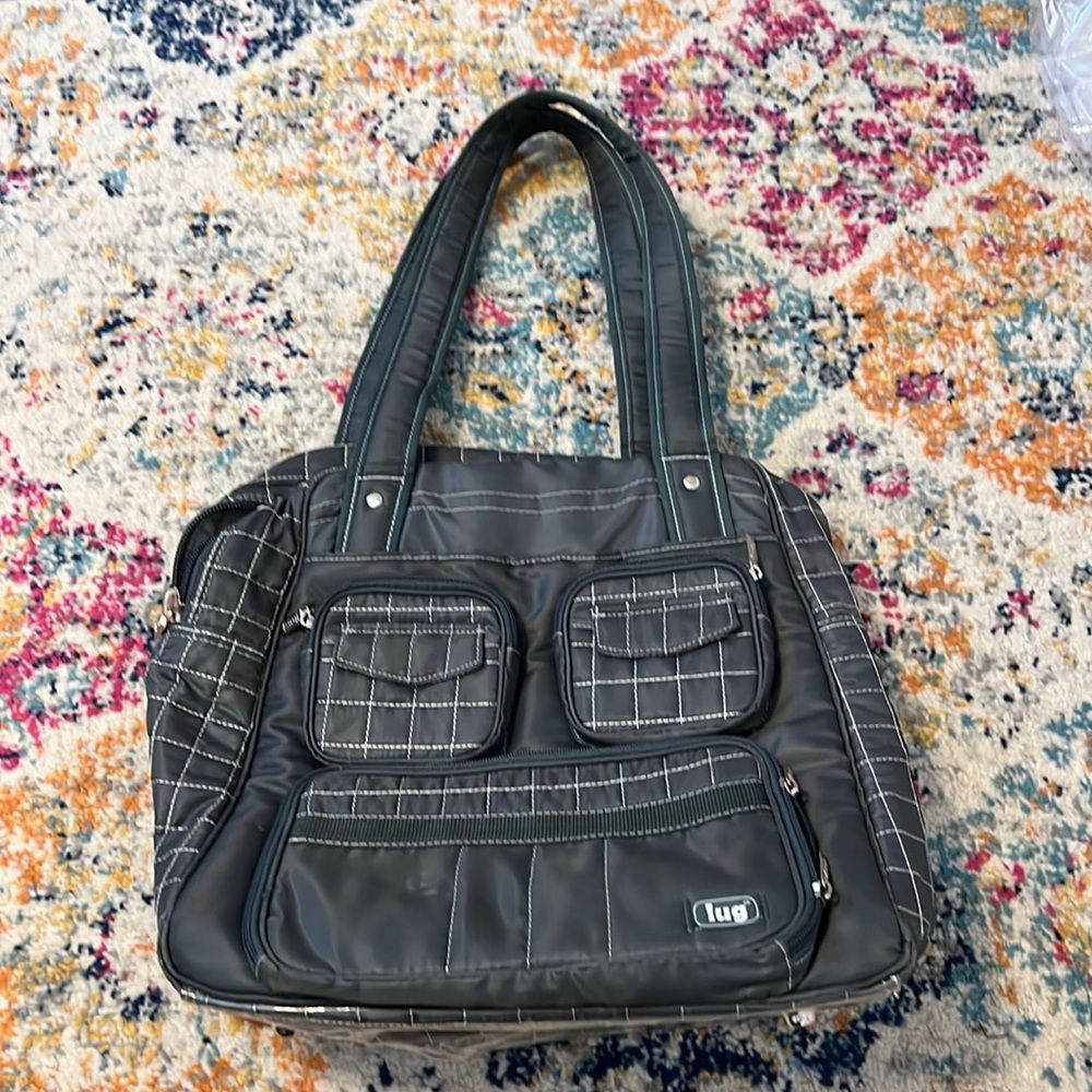 LUG overnight puddle jumper blue teal quilted pockets organizer